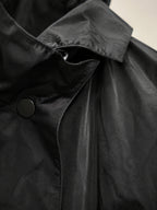 Theodora Hooded Longline Trench Coat in Black, material detail