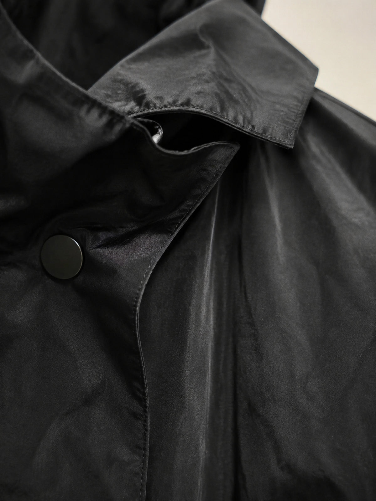 Theodora Hooded Longline Trench Coat in Black, material detail