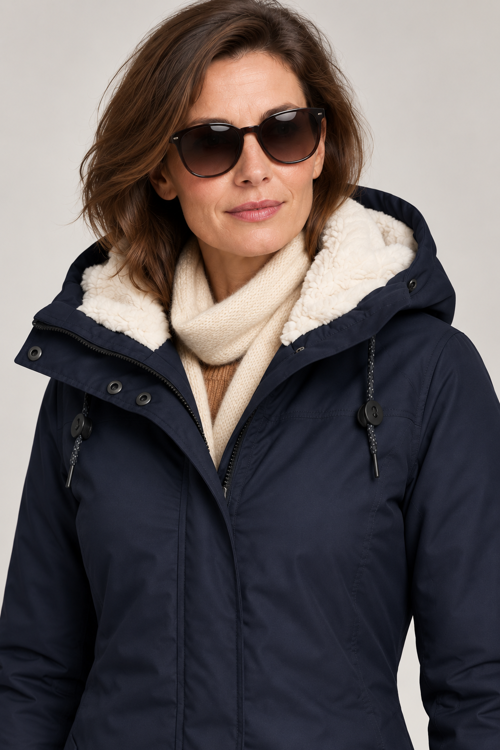 Kirsten parka Navy – close-up op model