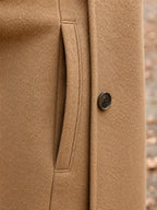 Serena Heritage Button-Front Coat in Camel, stitching detail