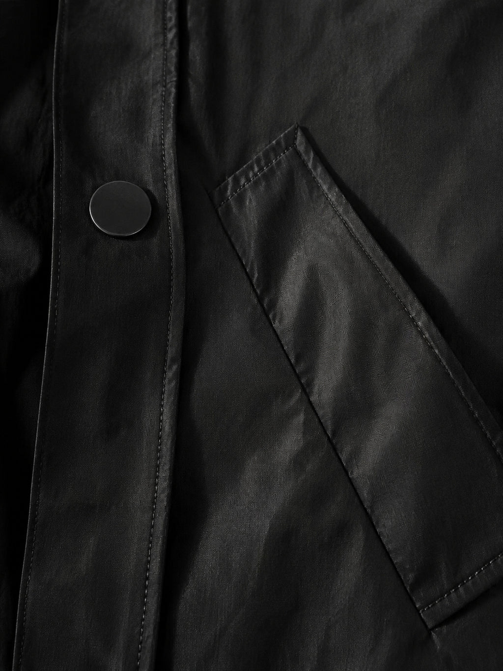 Theodora Hooded Longline Trench Coat in Black, stitching detail