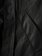 Theodora Hooded Longline Trench Coat in Black, stitching detail