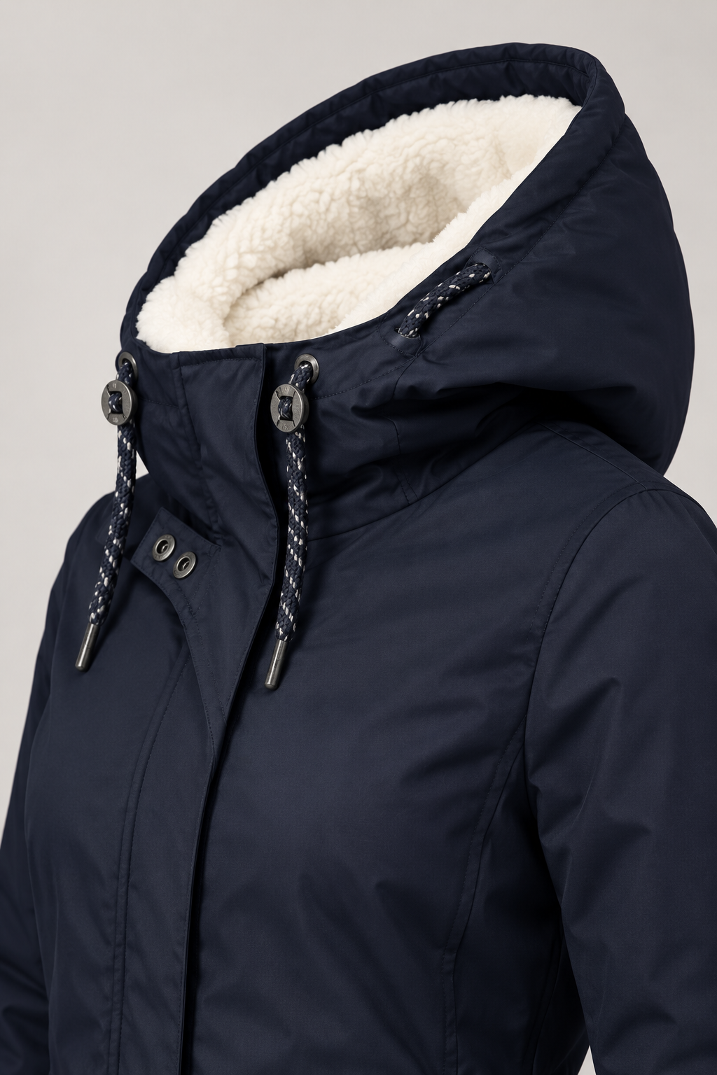 Kirsten parka Navy – capuchon en fleece detail