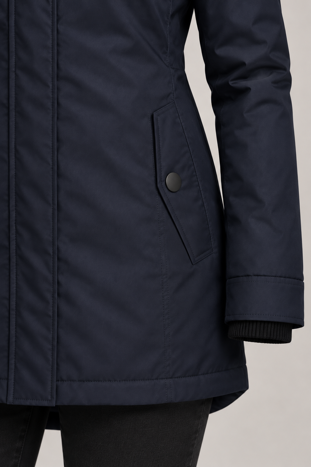 Kirsten parka Navy – zak en materiaal detail