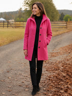 Serena Heritage Button-Front Coat in Raspberry on a 40+ model