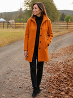Serena Heritage Button-Front Coat in Amber on a 40+ model
