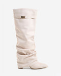 The Sienna Slouch Suede Knee-High Boots - Creamy — view 1