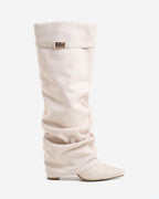 The Sienna Slouch Suede Knee-High Boots - Creamy — view 1