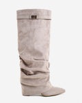 The Sienna Slouch Suede Knee-High Boots - Taupe — view 1