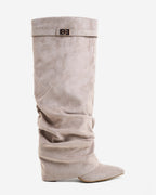 The Sienna Slouch Suede Knee-High Boots - Taupe — view 1