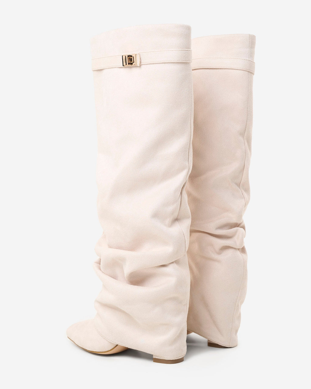The Sienna Slouch Suede Knee-High Boots - Creamy — view 3