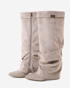 The Sienna Slouch Suede Knee-High Boots - Taupe — view 3