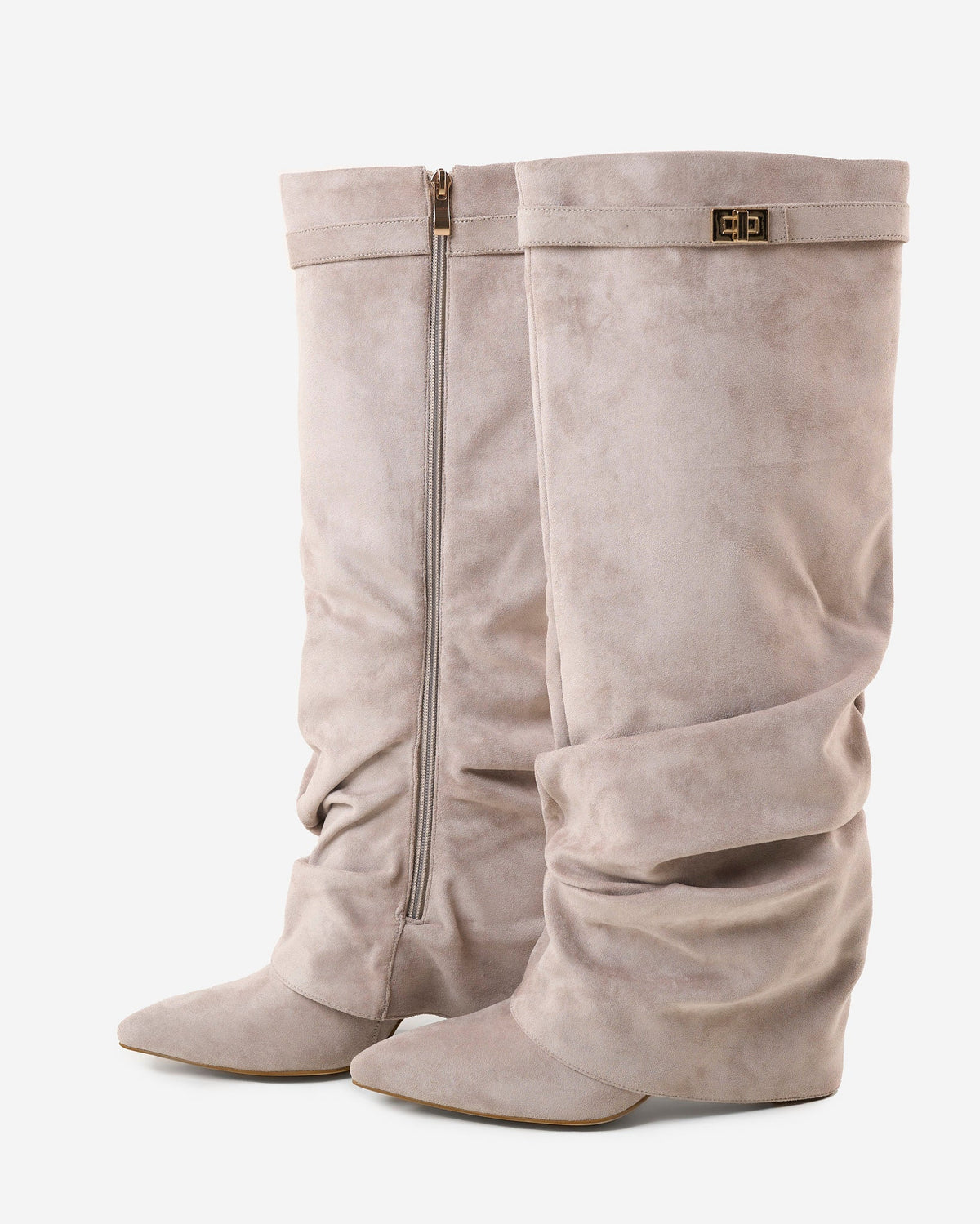 The Sienna Slouch Suede Knee-High Boots - Taupe — view 3