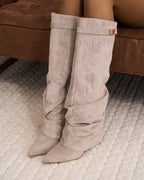 The Sienna Slouch Suede Knee-High Boots - Taupe — view 2