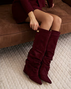 The Sienna Slouch Suede Knee-High Boots - Burgundy — view 2