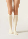 Ribbed High-Knee Wool Socks — Milk White