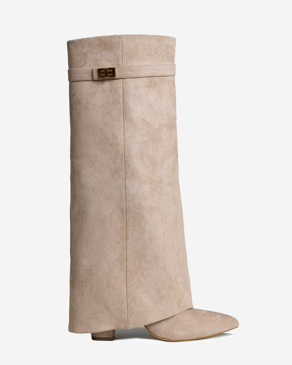 The Sienna Suede Knee-High Boots - Beige — view 1