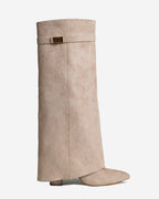 The Sienna Suede Knee-High Boots - Beige — view 1