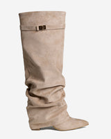The Sienna Slouch Suede Knee-High Boots - Beige