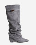 The Sienna Slouch Suede Knee-High Boots - Grey — view 1