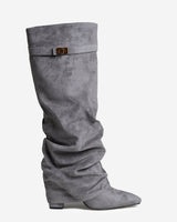 The Sienna Slouch Suede Knee-High Boots - Grey