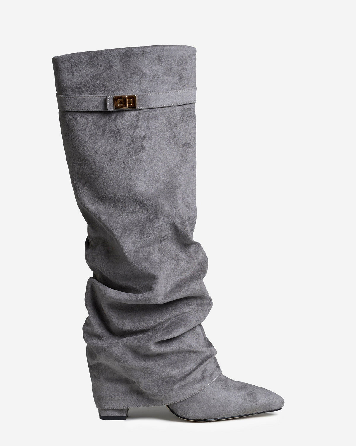 The Sienna Slouch Suede Knee-High Boots - Grey — view 1