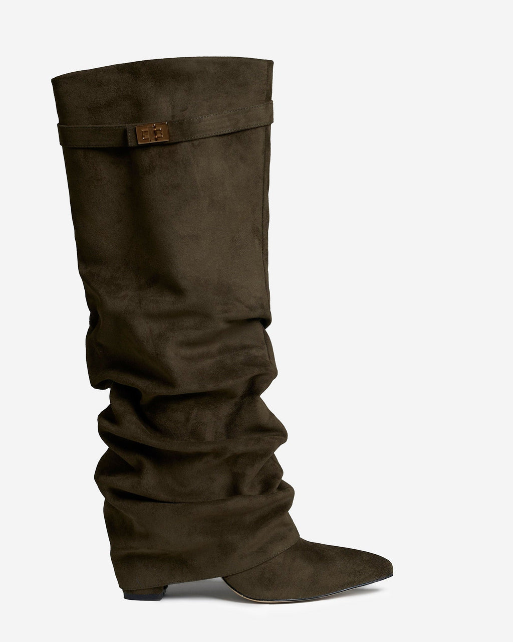 The Sienna Slouch Suede Knee-High Boots - Olive Green — view 1