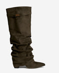 The Sienna Slouch Suede Knee-High Boots - Olive Green — view 1