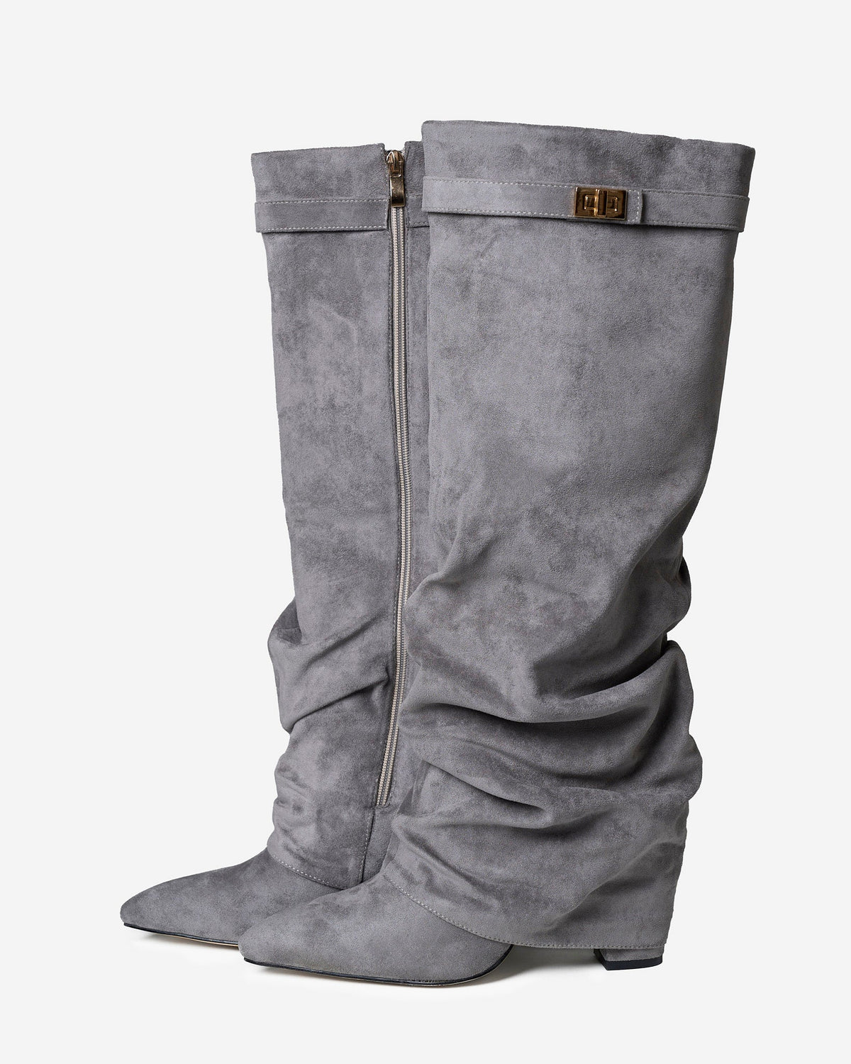 The Sienna Slouch Suede Knee-High Boots - Grey — view 3