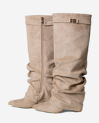 The Sienna Slouch Suede Knee-High Boots - Beige — view 4