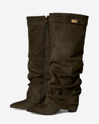 The Sienna Slouch Suede Knee-High Boots - Olive Green — view 3