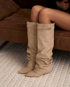 The Sienna Slouch Suede Knee-High Boots - Beige — view 2