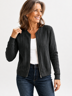 Adeline soft ribbed zip-front knit jacket in Charcoal