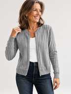 Adeline soft ribbed zip-front knit jacket in Light Grey