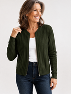 Adeline soft ribbed zip-front knit jacket in Olive