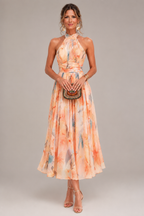 Aurora - Watercolor Halter Neck Maxi Dress