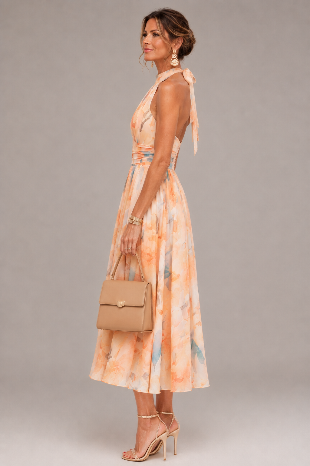 Aurora - Watercolor Halter Neck Maxi Dress