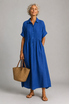 Azure - Short Sleeve Shirt Maxi Dress