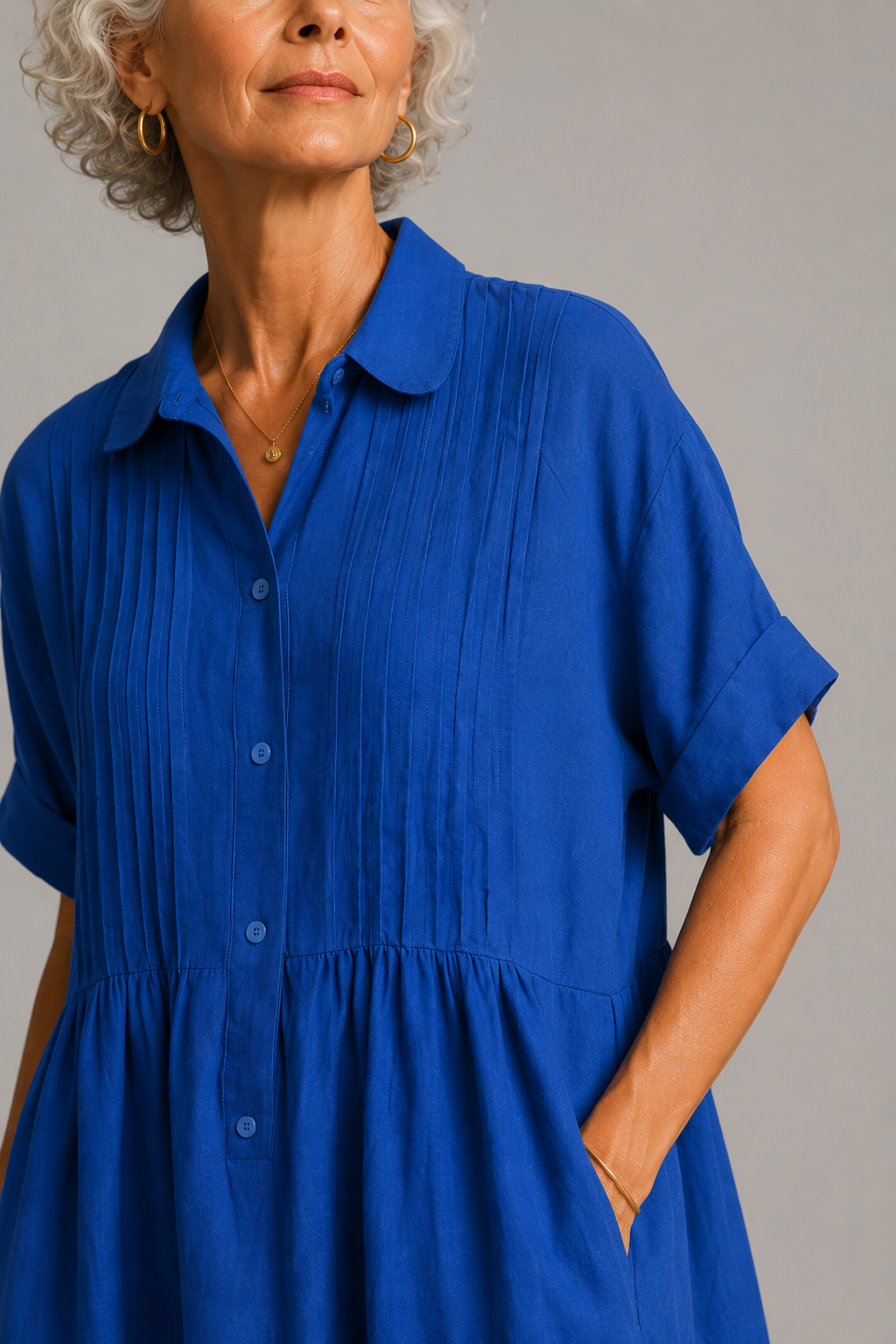 Azure - Short Sleeve Shirt Maxi Dress