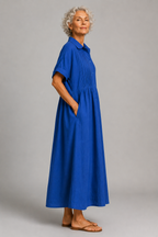 Azure - Short Sleeve Shirt Maxi Dress