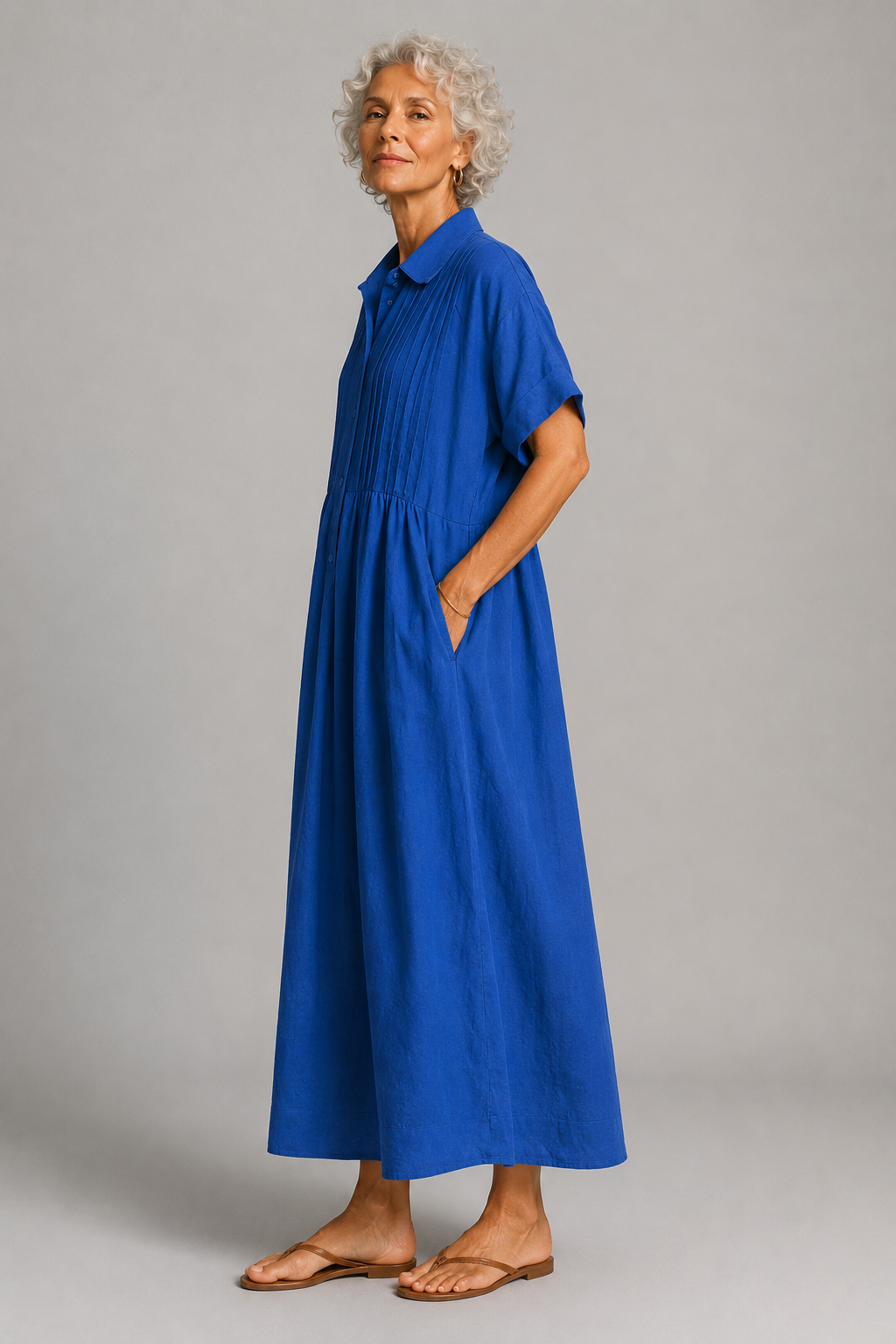 Azure - Short Sleeve Shirt Maxi Dress