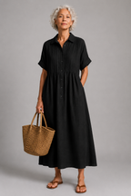 Azure - Short Sleeve Shirt Maxi Dress