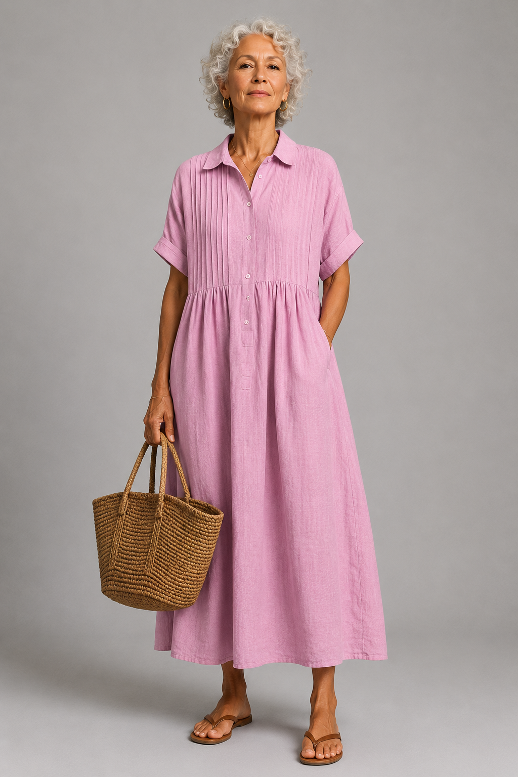 Azure - Short Sleeve Shirt Maxi Dress