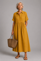 Azure - Short Sleeve Shirt Maxi Dress