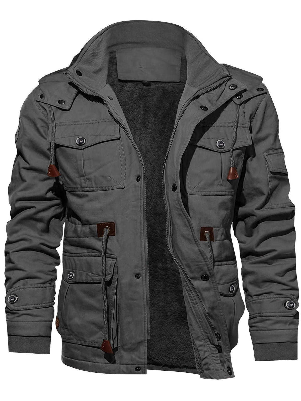 Boone - Fleece-Lined Cargo Field Jacket in Gray