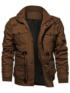 Boone - Fleece-Lined Cargo Field Jacket in Brown