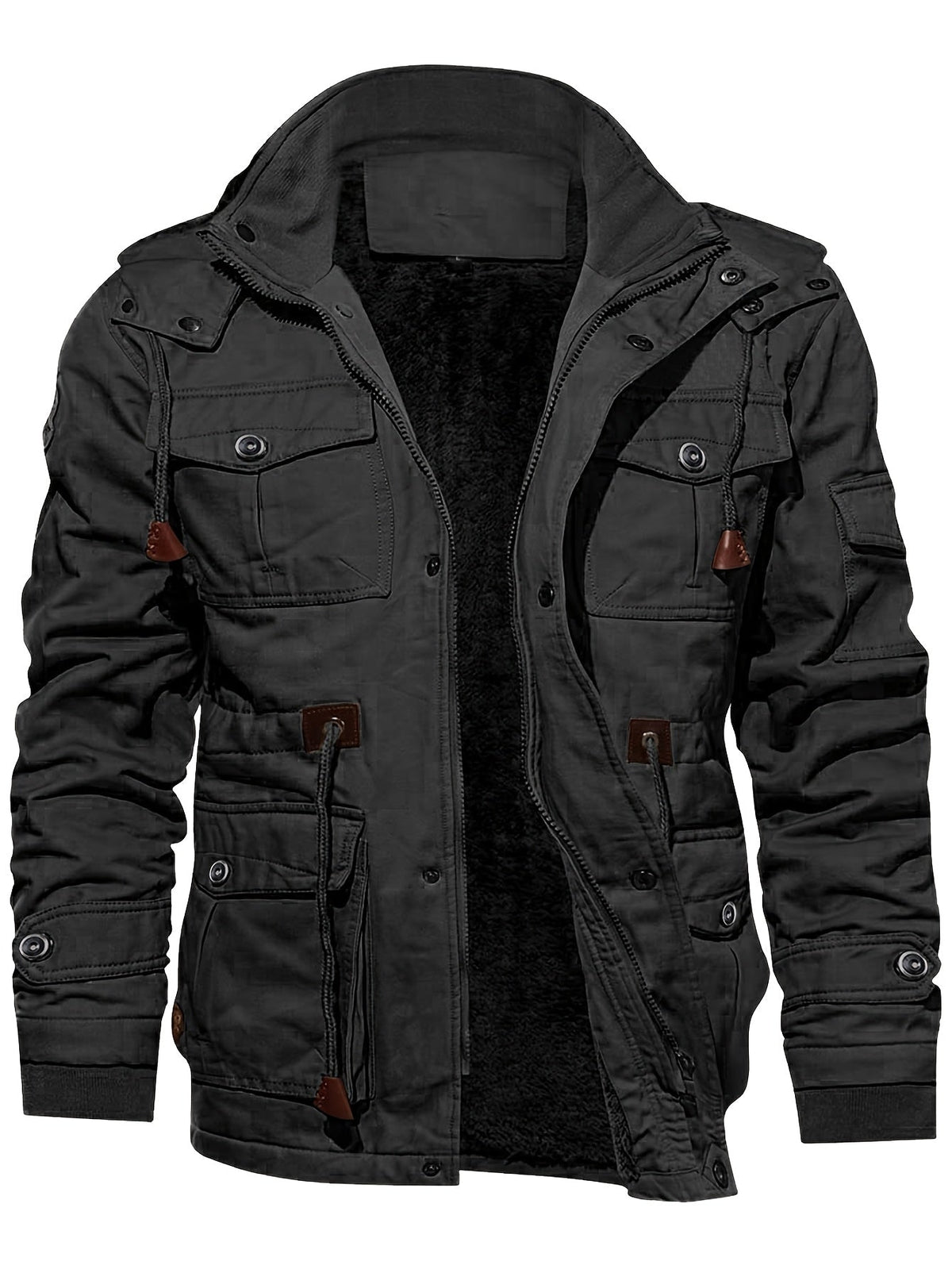 Boone - Fleece-Lined Cargo Field Jacket in Black