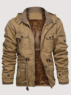Boone - Fleece-Lined Cargo Field Jacket in Khaki