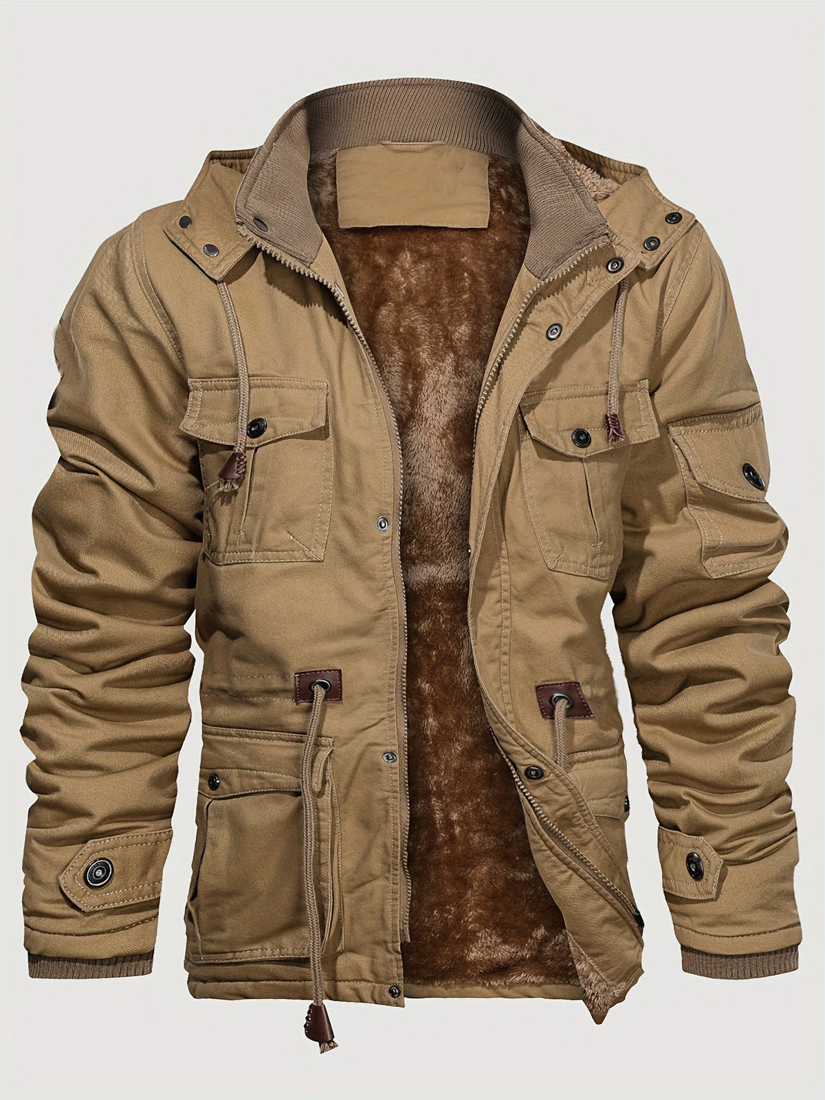Boone - Fleece-Lined Cargo Field Jacket in Khaki