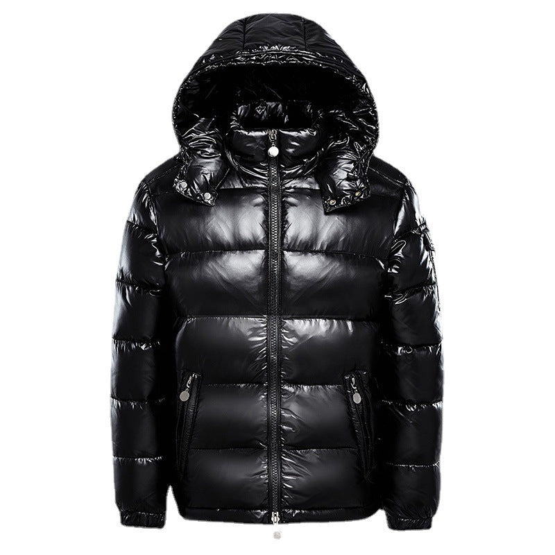 Bruce - Glossy Hooded Puffer Jacket in Black